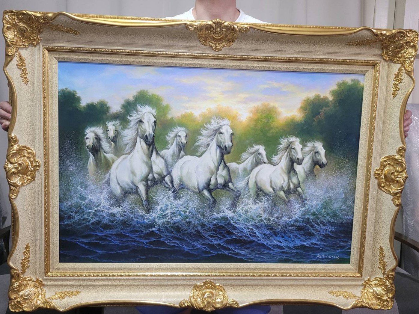 Chevaux blancs et rivières - 90 x 60 cm - Reproductions de tableaux et peintures haut de gamme