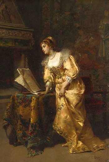 An Elegant Lady Reading Music - Cesare-Auguste Detti