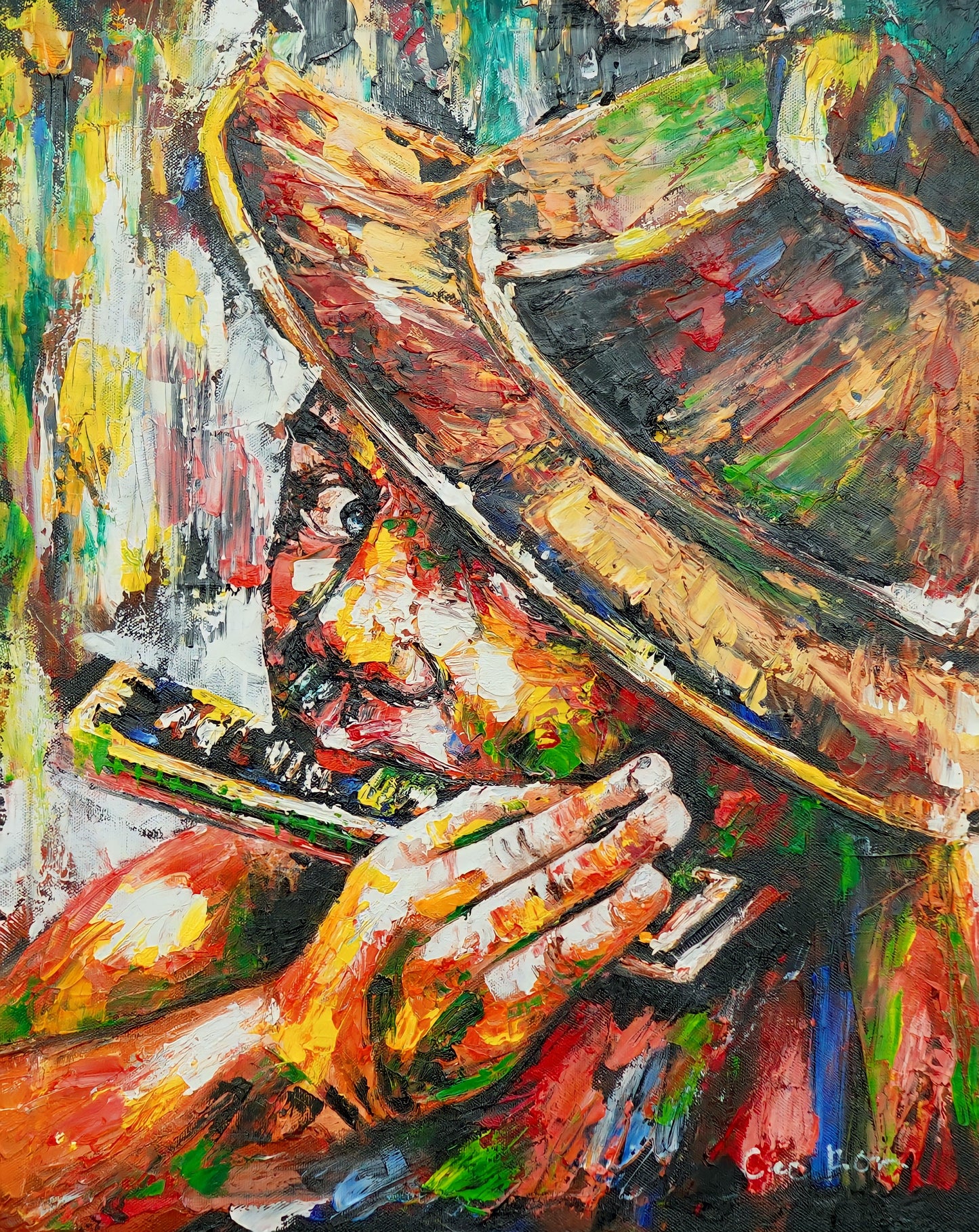 Homme jouant de l'harmonica - 40 X 50 cm - Reproductions de tableaux et peintures haut de gamme