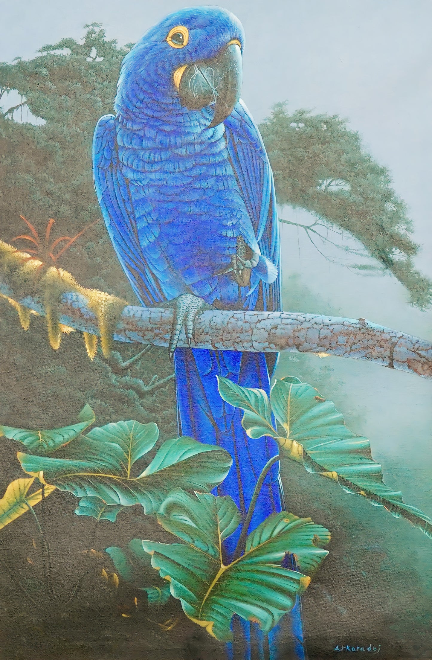 Perroquet bleu dans la jungle - 60 x 90 cm - Reproductions de tableaux et peintures haut de gamme