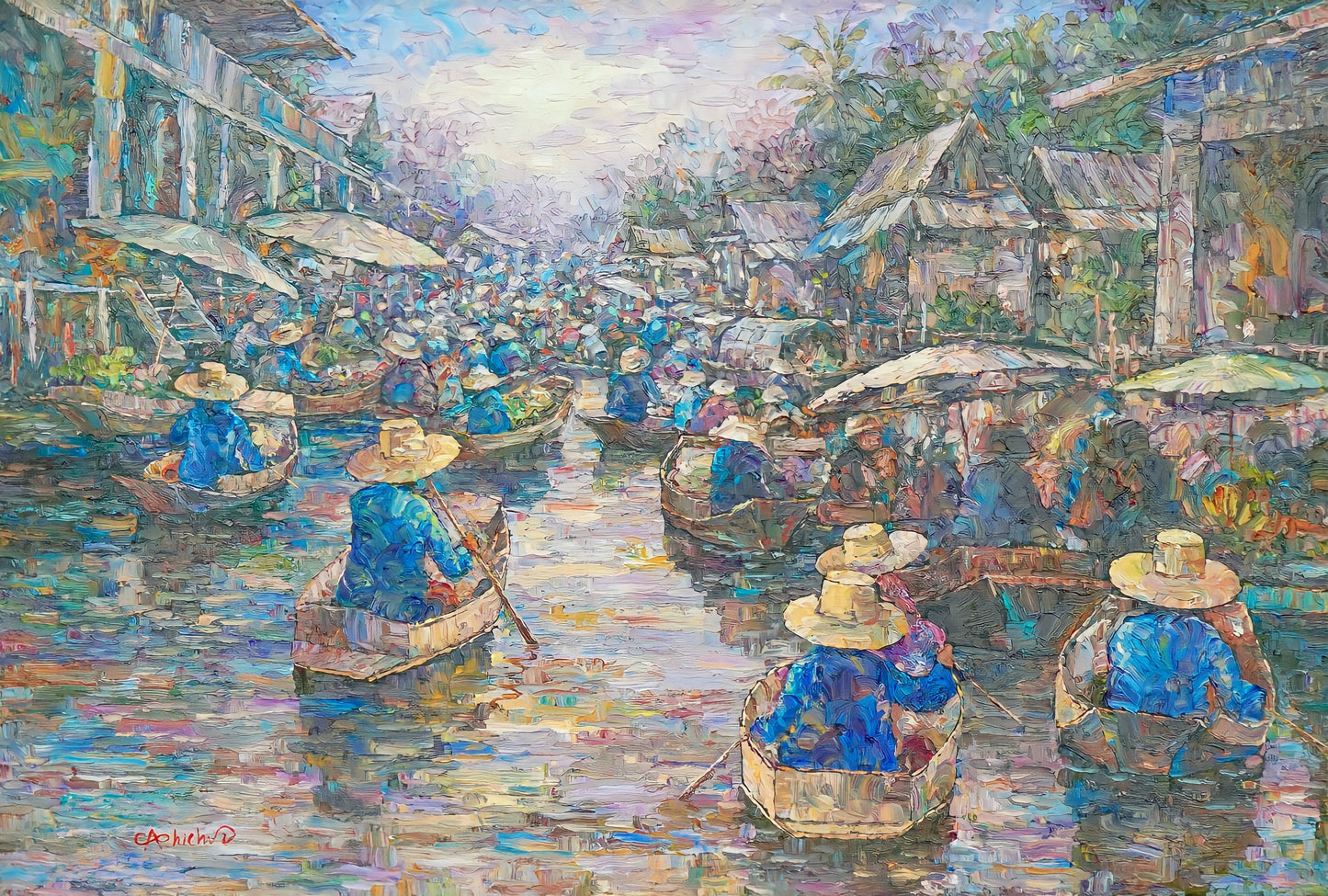 Marché flottant II - 145 x 105 cm - Reproductions de tableaux et peintures haut de gamme