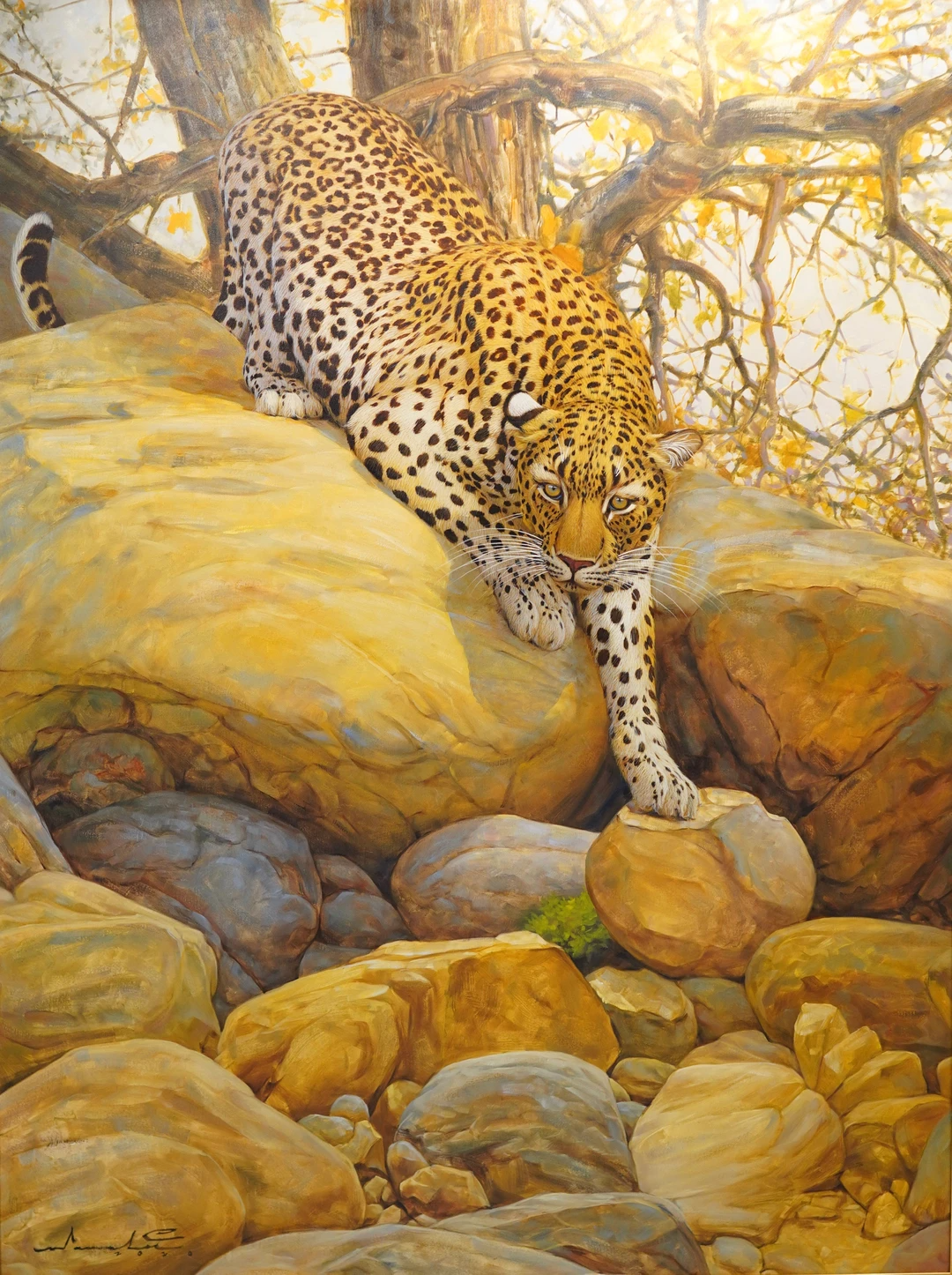 Léopard en chasse - Somchai - 250 x 180 cm - Reproductions de tableaux et peintures haut de gamme