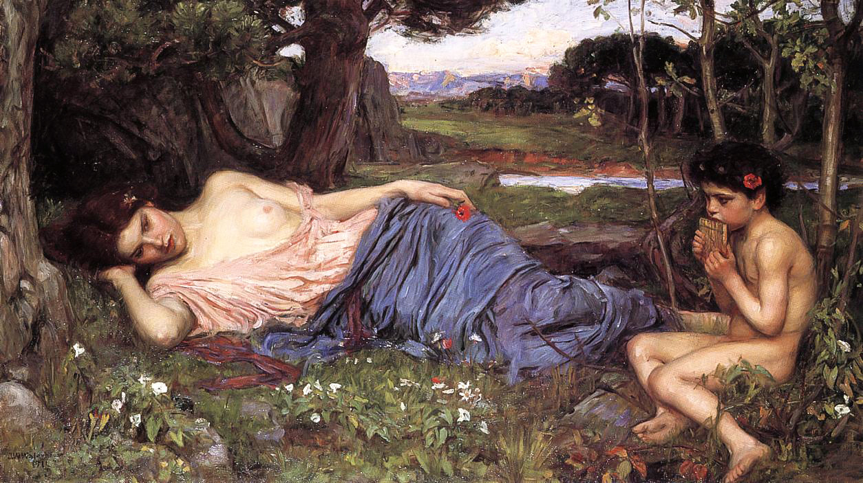 Listening to My Sweet Pipings - John William Waterhouse