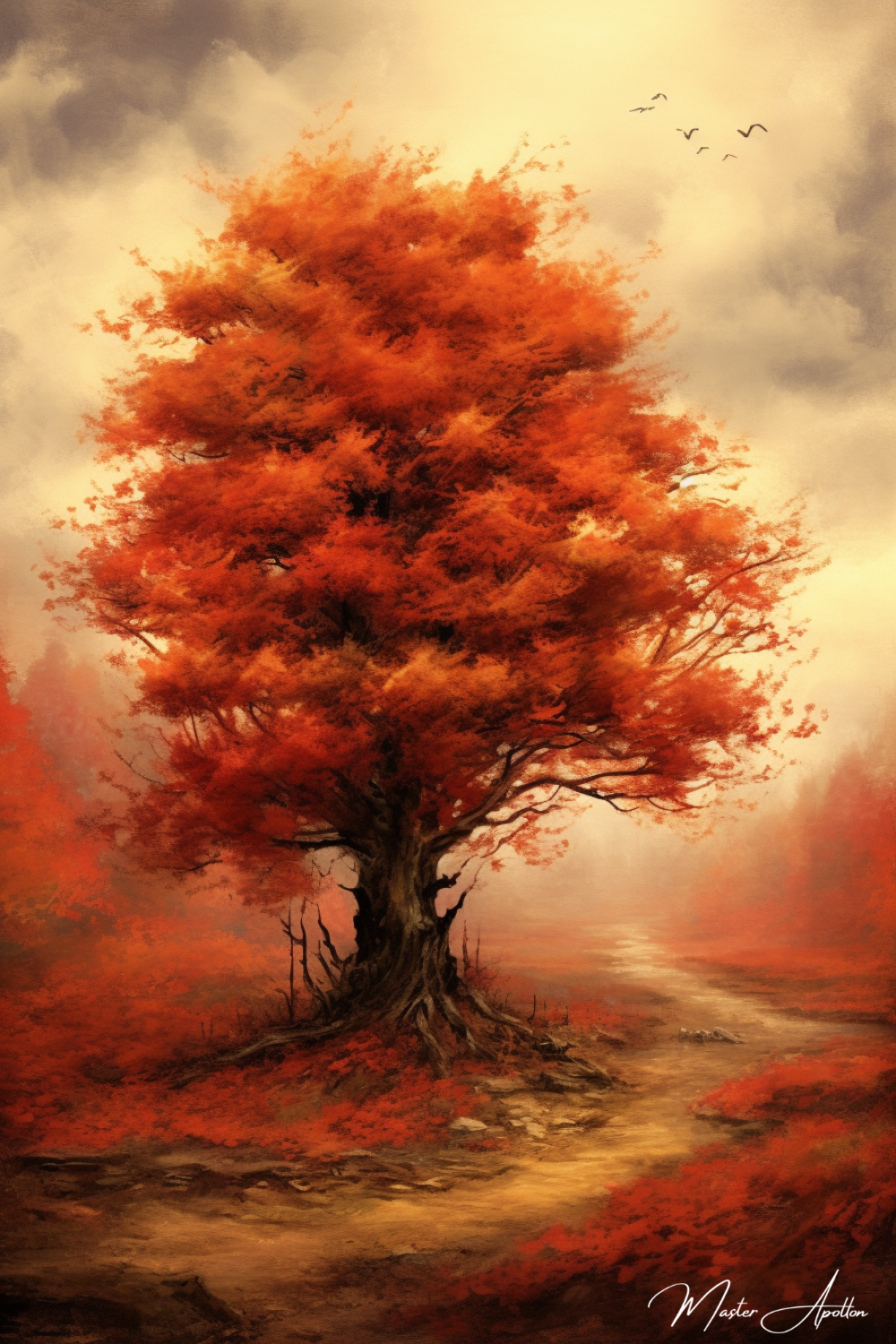 Tableau arbre automne temps nuageux - Reproductions de tableaux et peintures haut de gamme