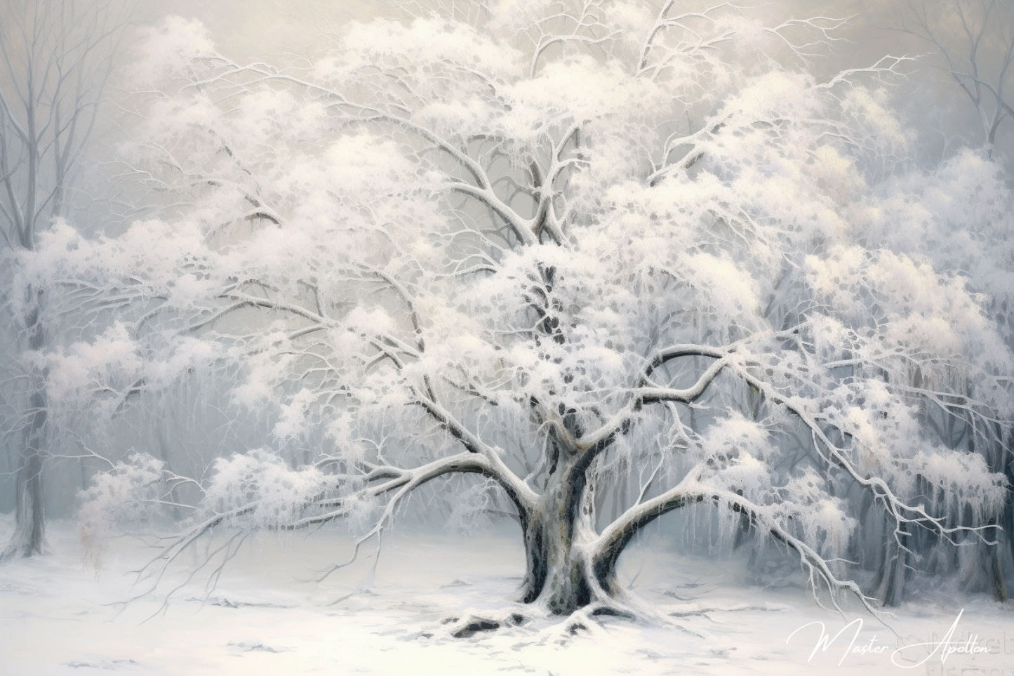 Tableau arbre blanc dans la neige - Reproductions de tableaux et peintures haut de gamme