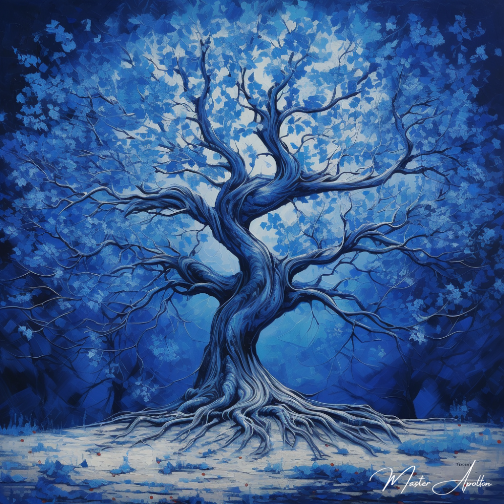 Tableau arbre bleu dans la neige - Reproductions de tableaux et peintures haut de gamme