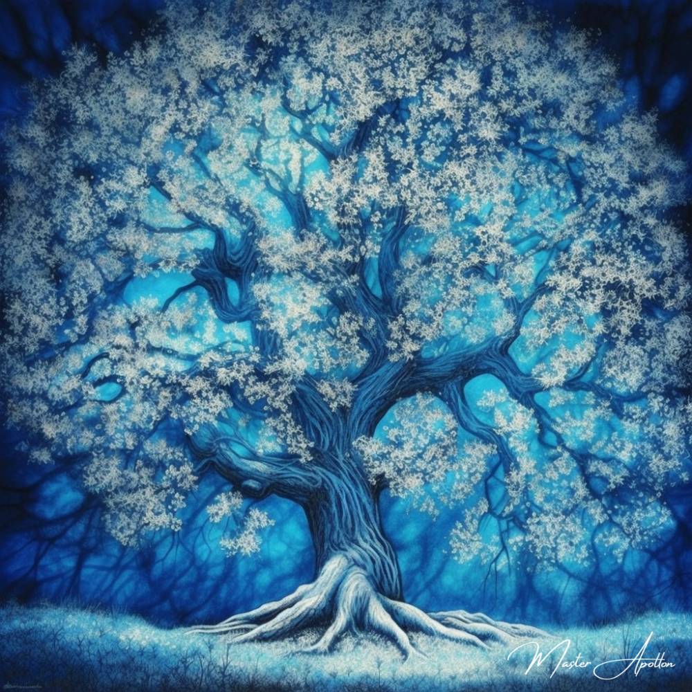 Tableau arbre bleu feuille blanche - Reproductions de tableaux et peintures haut de gamme