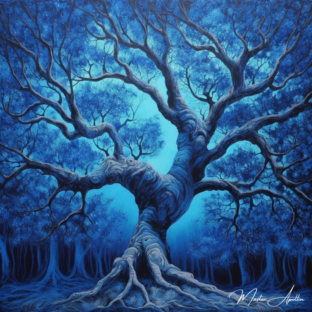 Tableau arbre bleu gardien de la nuit - Reproductions de tableaux et peintures haut de gamme