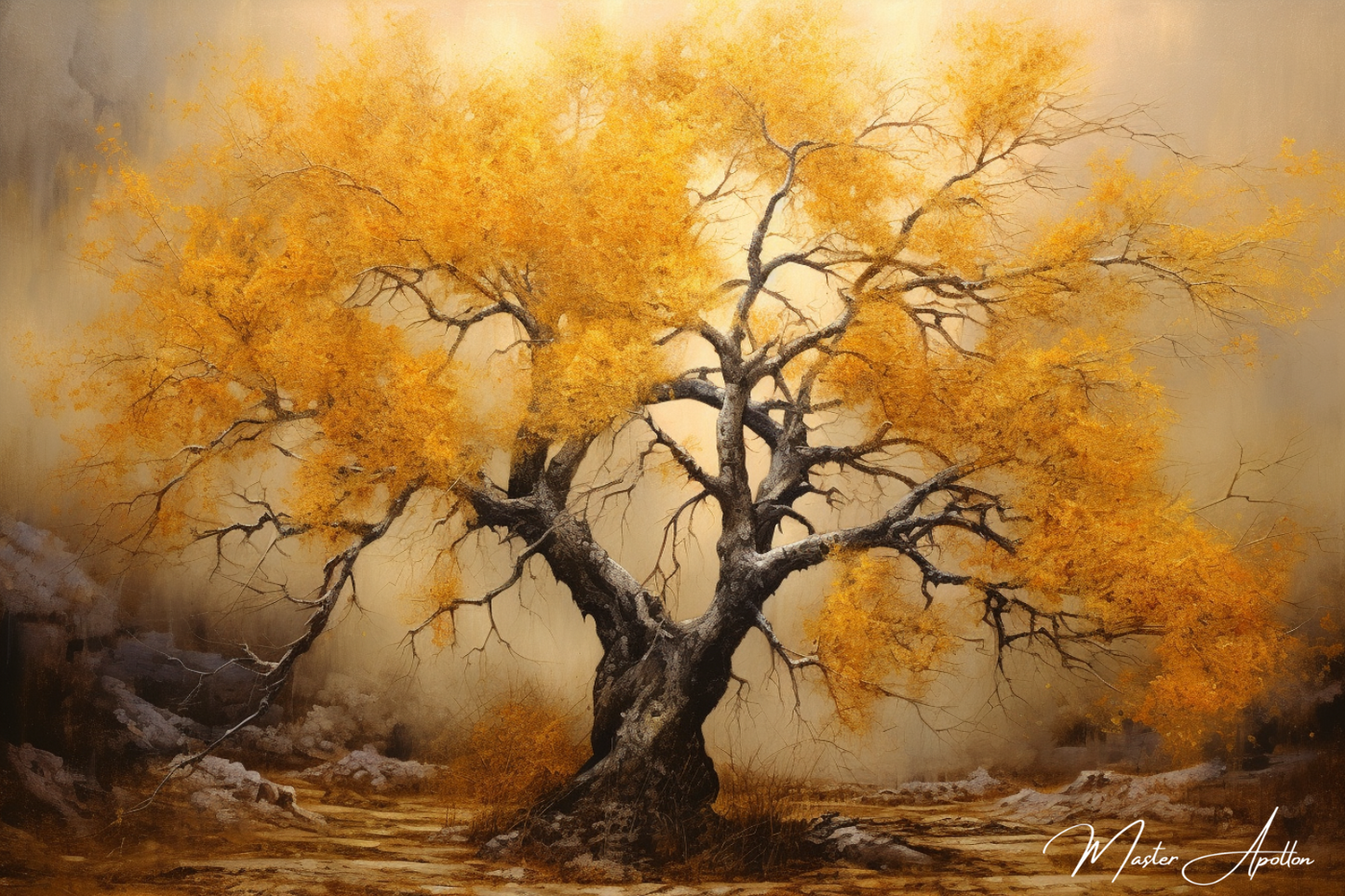 Tableau arbre contemporain jaune - Reproductions de tableaux et peintures haut de gamme