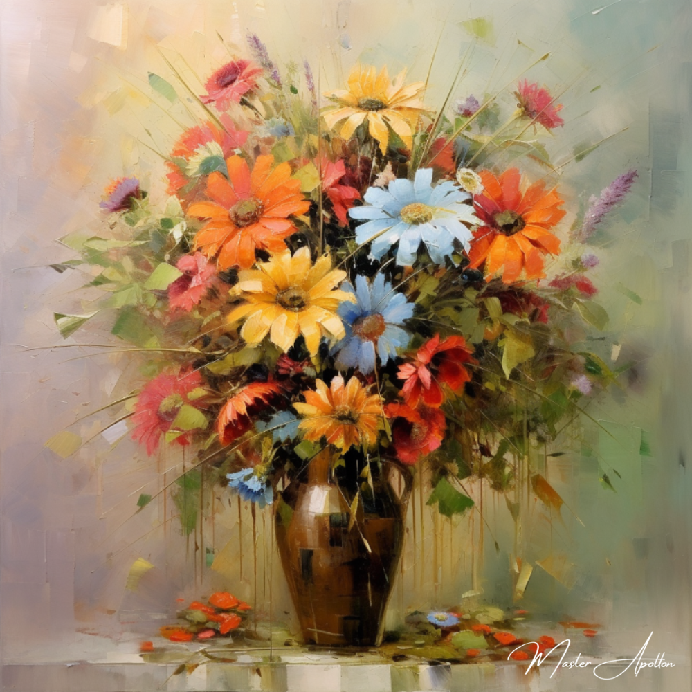 Tableau bouquet de fleurs contemporain artwork - Reproductions de tableaux et peintures haut de gamme