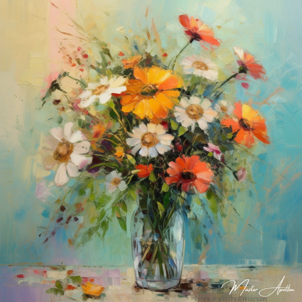 Tableau bouquet de fleurs contemporain peinture a l'huile - Reproductions de tableaux et peintures haut de gamme