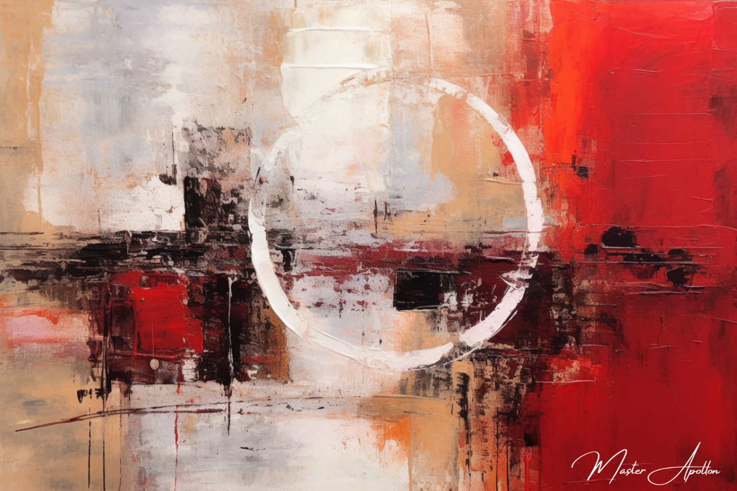 Tableau contemporain abstrait rouge eclipse - Reproductions de tableaux et peintures haut de gamme