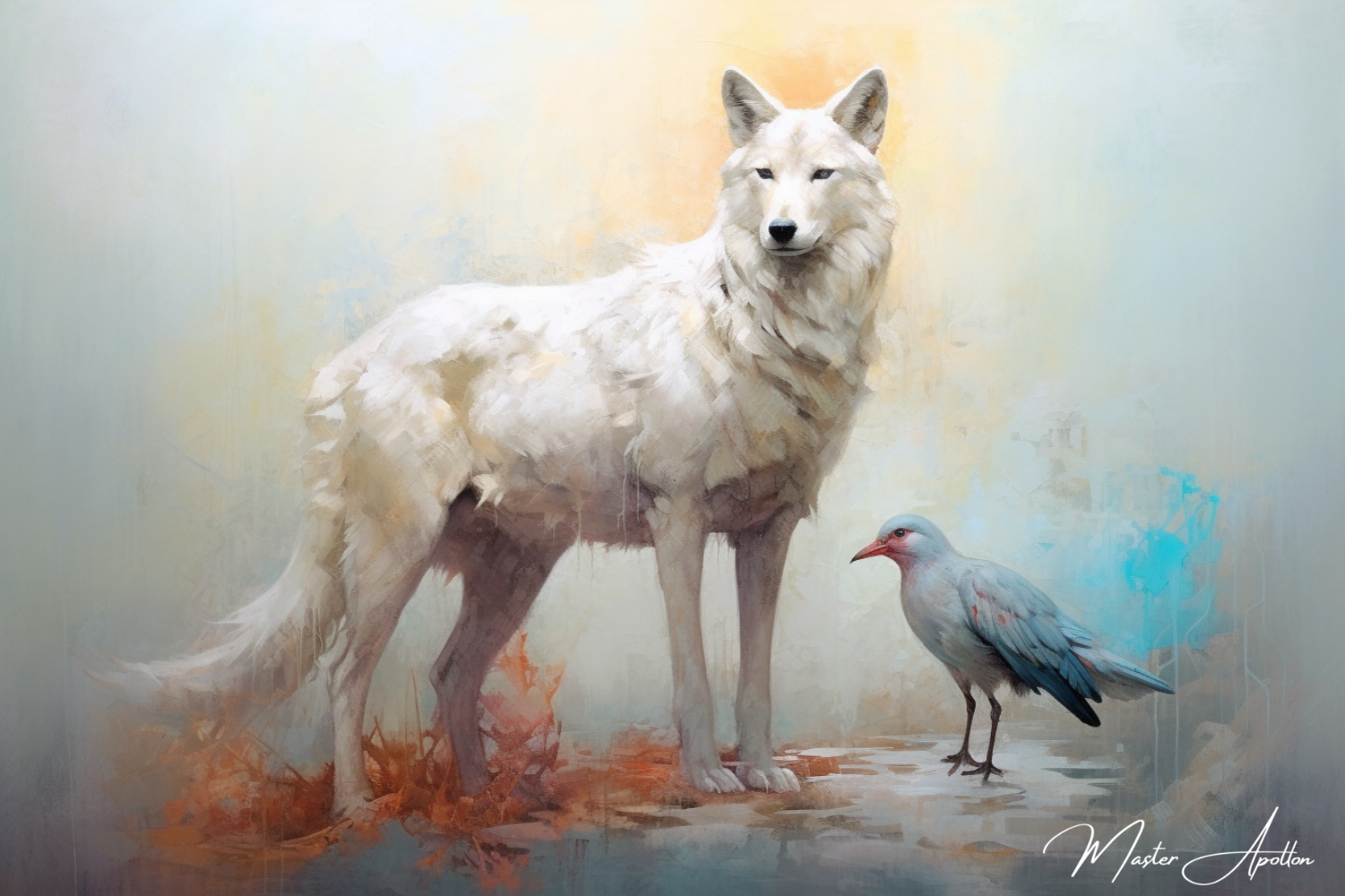 Tableau contemporain animaux Loup blanc - Reproductions de tableaux et peintures haut de gamme