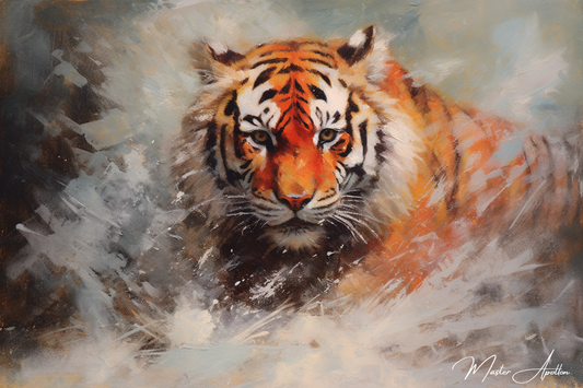 Tableau contemporain animaux Tigre in snow - Reproductions de tableaux et peintures haut de gamme