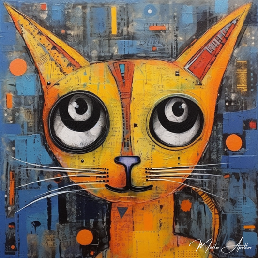 Tableau contemporain chat jaune - Reproductions de tableaux et peintures haut de gamme