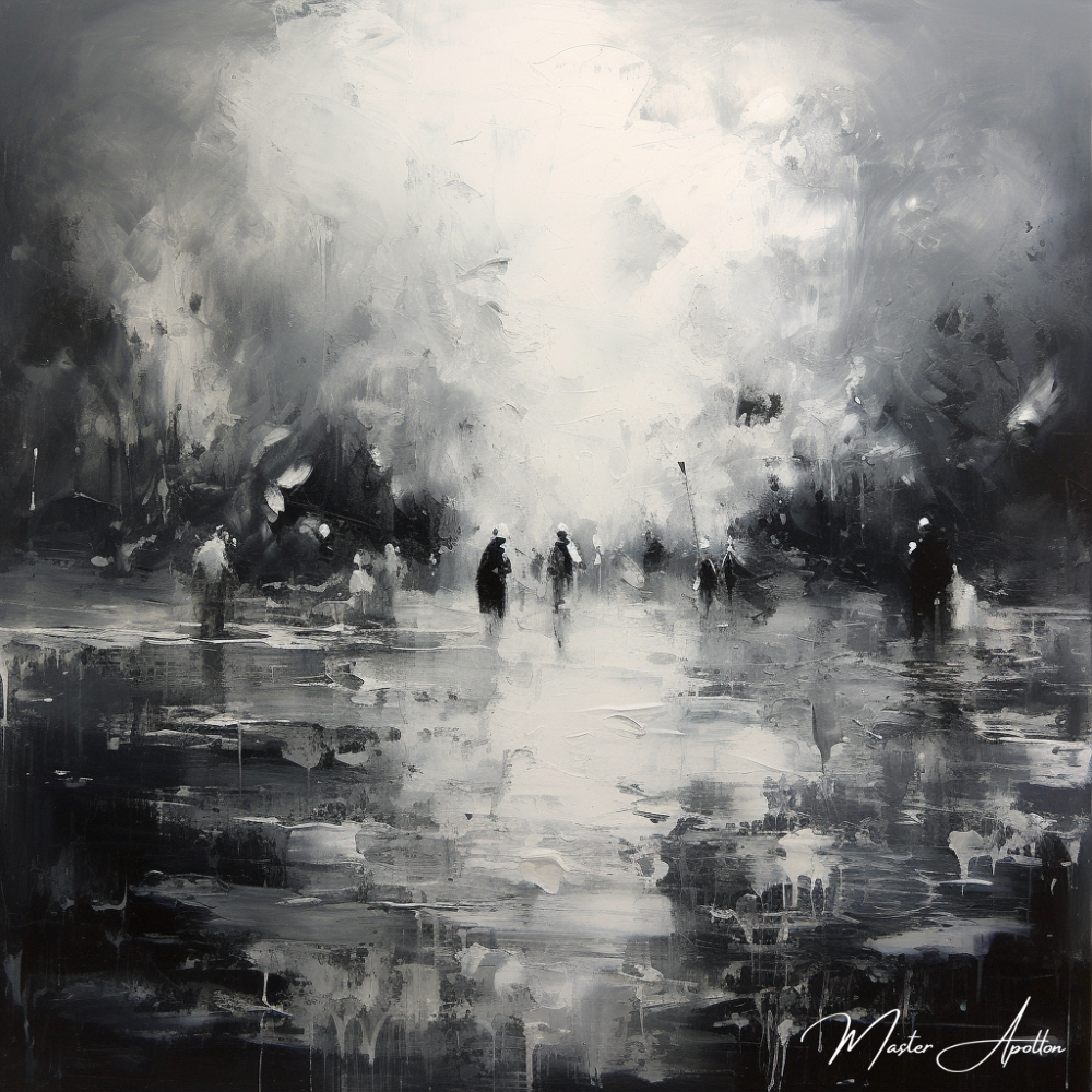 Tableau contemporain noir et blanc sous la pluie - Reproductions de tableaux et peintures haut de gamme