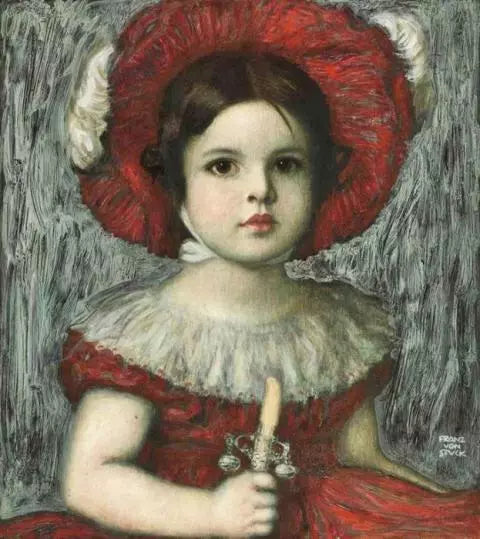 The artist's daughter Mary in a red hat - Franz Von Stuck