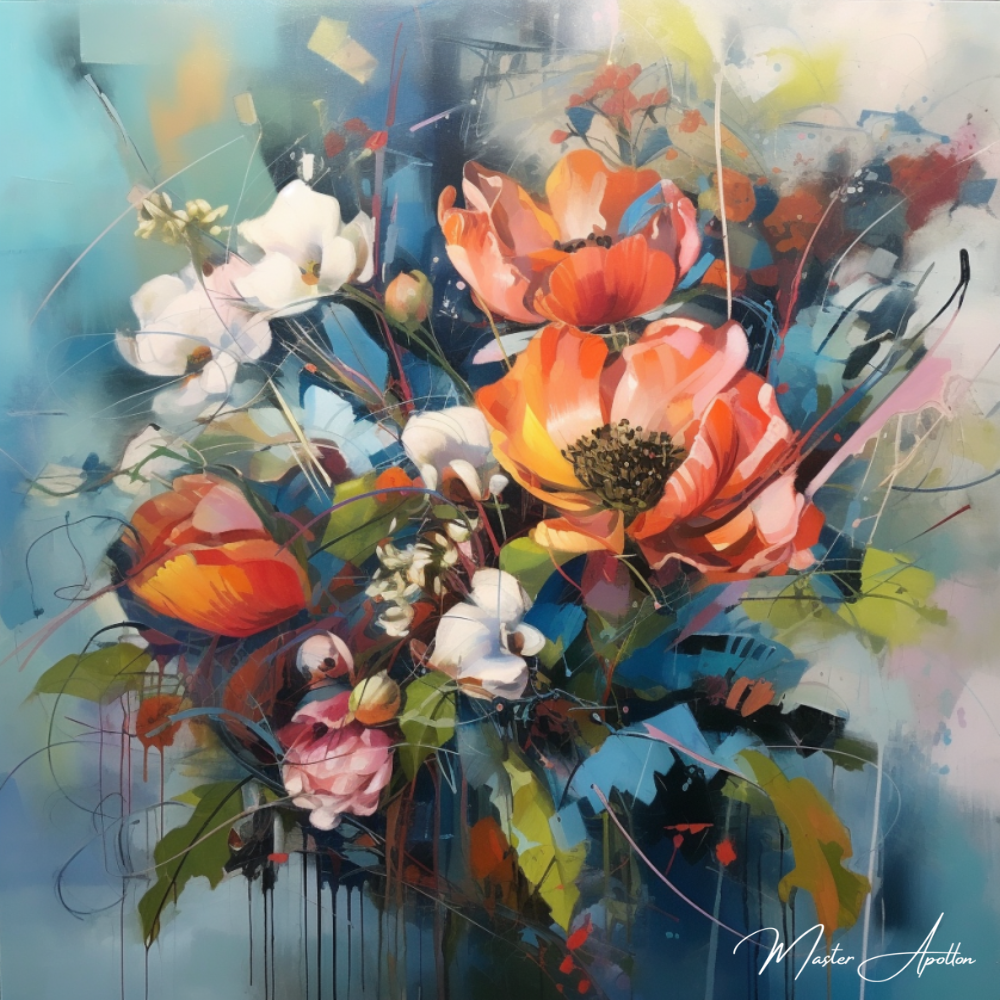 Tableau contemporain avec fleurs - Reproductions de tableaux et peintures haut de gamme