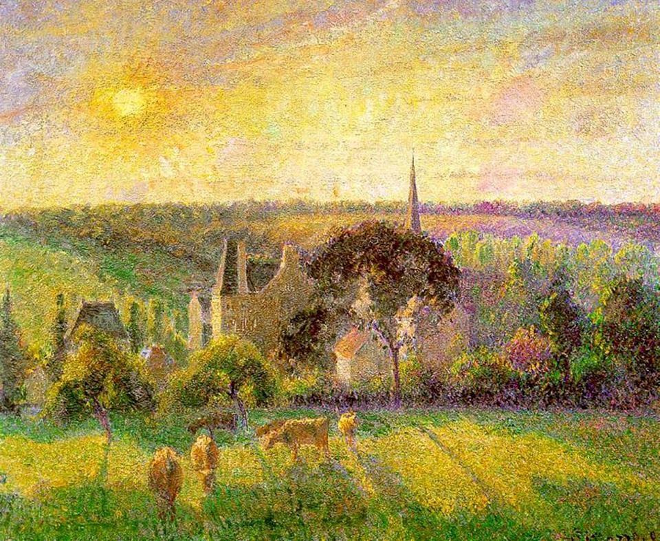 L'église et la ferme d'Eragny - Camille Pissarro - Reproductions de tableaux et peintures haut de gamme