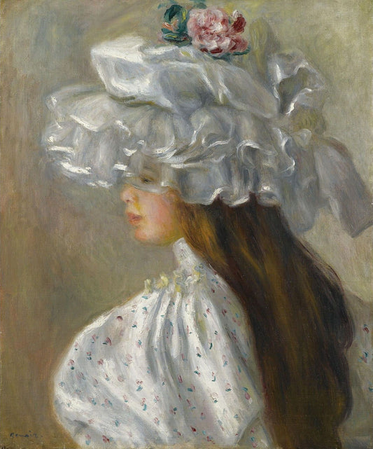 Femme au chapeau blanc - Pierre-Auguste Renoir - Reproductions de tableaux et peintures haut de gamme