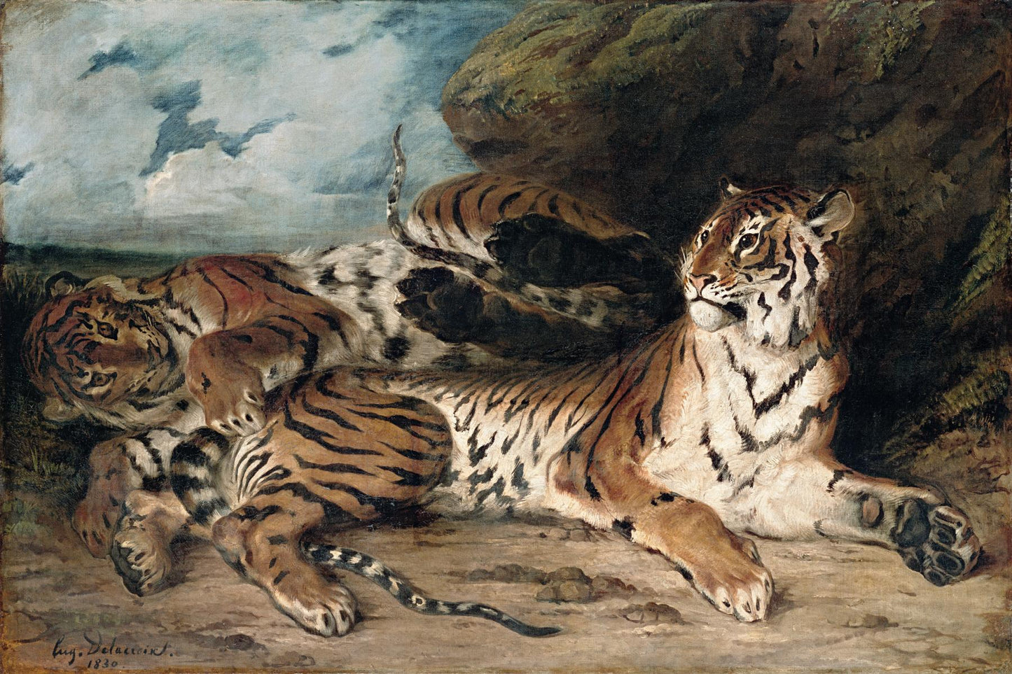 Jeune Tigre jouant avec sa mère - Eugène Delacroix - Reproductions de tableaux et peintures haut de gamme