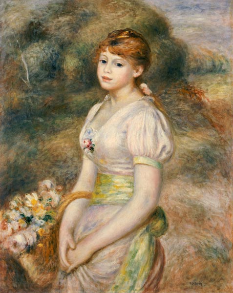 Jeune fille avec un panier de fleurs - Pierre-Auguste Renoir - Reproductions de tableaux et peintures haut de gamme