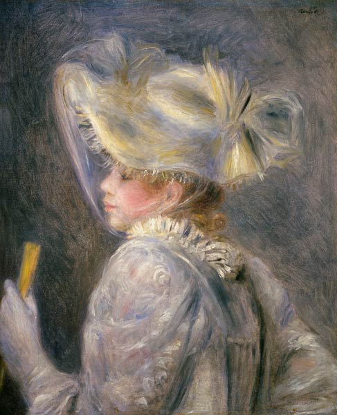 Jeune femme avec le chapeau blanc - Pierre-Auguste Renoir - Reproductions de tableaux et peintures haut de gamme