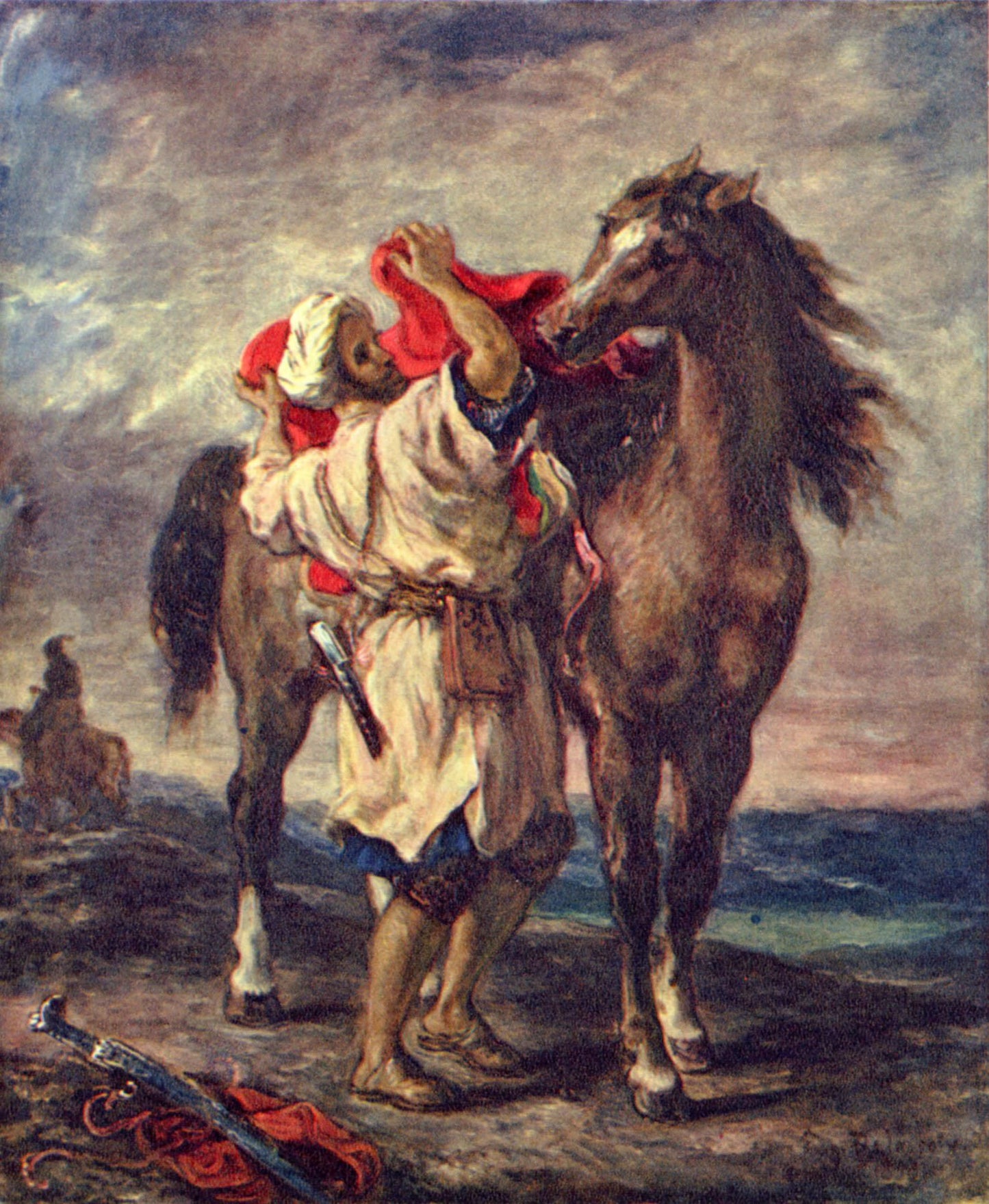 Un arabe selle son cheval - Eugène Delacroix - Reproductions de tableaux et peintures haut de gamme