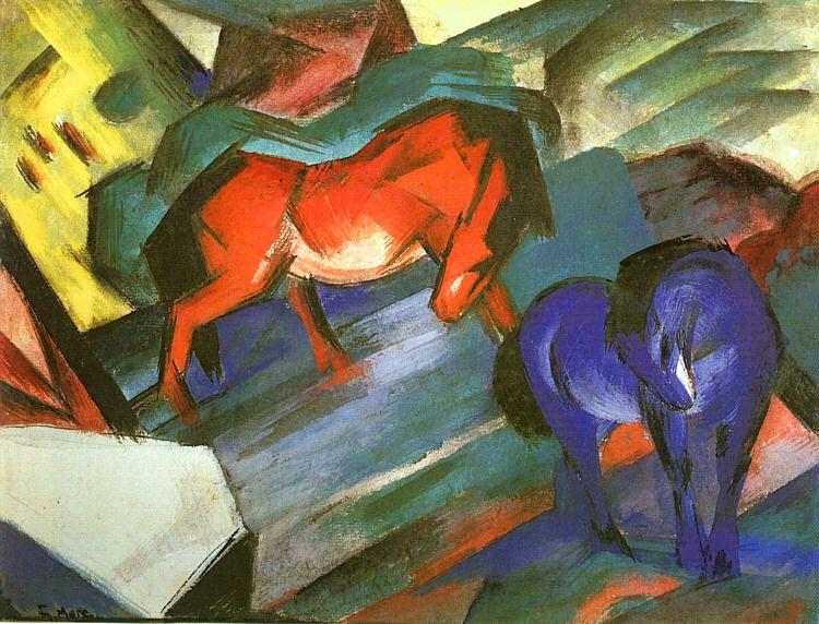 Chevaux rouges et bleus - Franz Marc - Reproductions de tableaux et peintures haut de gamme