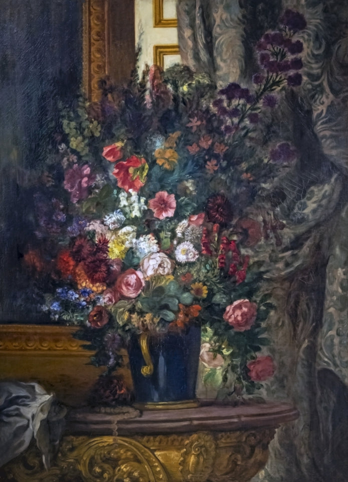 Vase avec des fleurs sur une console - Eugène Delacroix - Reproductions de tableaux et peintures haut de gamme