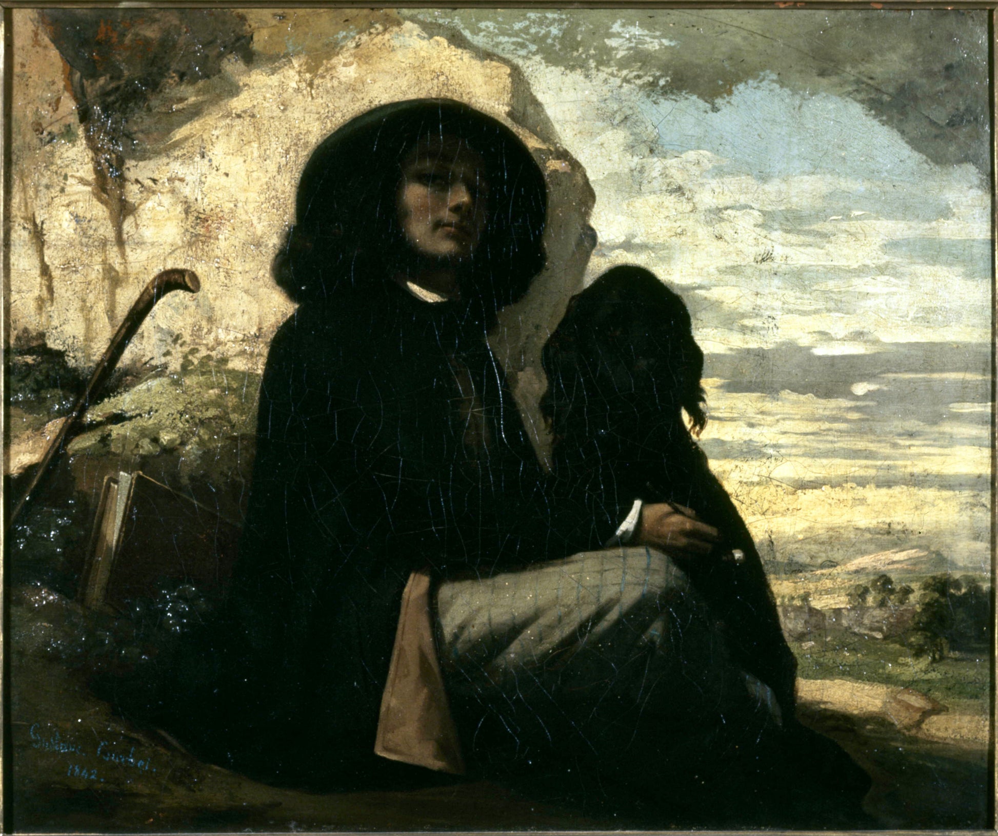 Autoportrait au chien noir - Gustave Courbet - Reproductions de tableaux et peintures haut de gamme