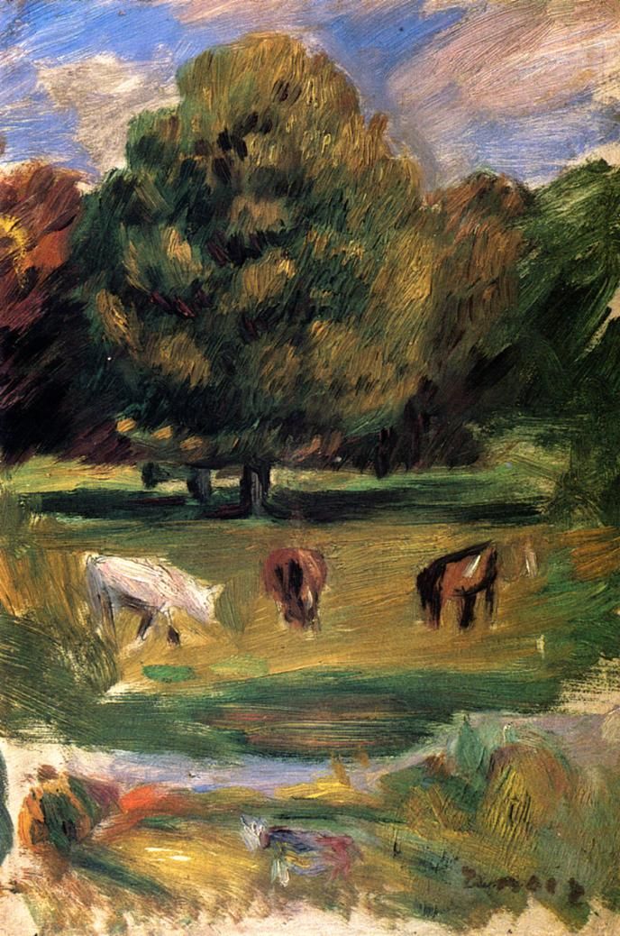 Paysage avec des chevaux - Pierre-Auguste Renoir - Reproductions de tableaux et peintures haut de gamme