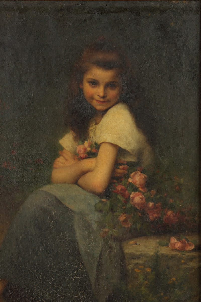 Jeune fille avec des roses - Jules-Cyrille Cavé - Reproductions de tableaux et peintures haut de gamme