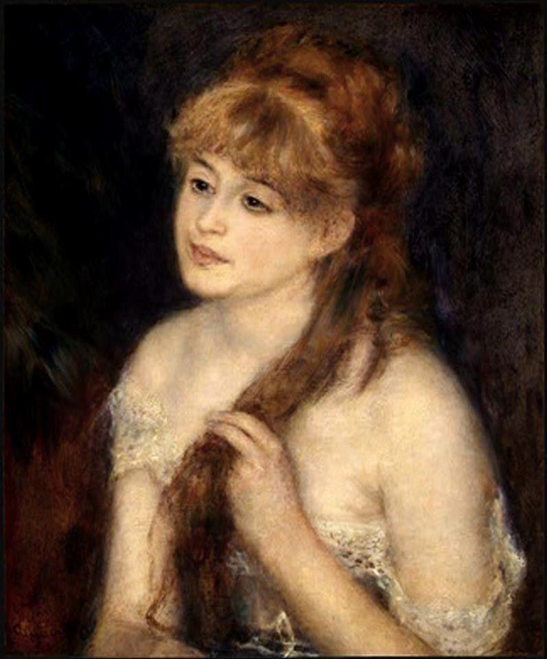 Jeune femme tressant ses cheveux - Pierre-Auguste Renoir - Reproductions de tableaux et peintures haut de gamme