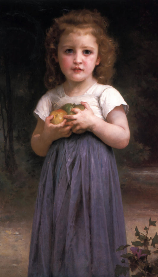 Petite fille tenant des pommes dans sa main - William Bouguereau - Reproductions de tableaux et peintures haut de gamme