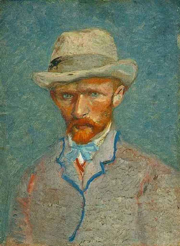 Autoportrait avec un chapeau de paille gris - Van Gogh - Reproductions de tableaux et peintures haut de gamme