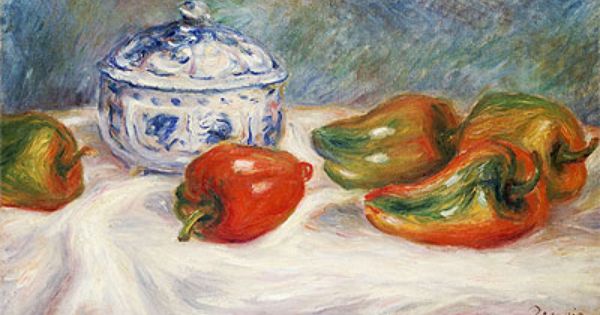 Nature morte avec un sucrier bleu et des poivrons - Pierre-Auguste Renoir - Reproductions de tableaux et peintures haut de gamme