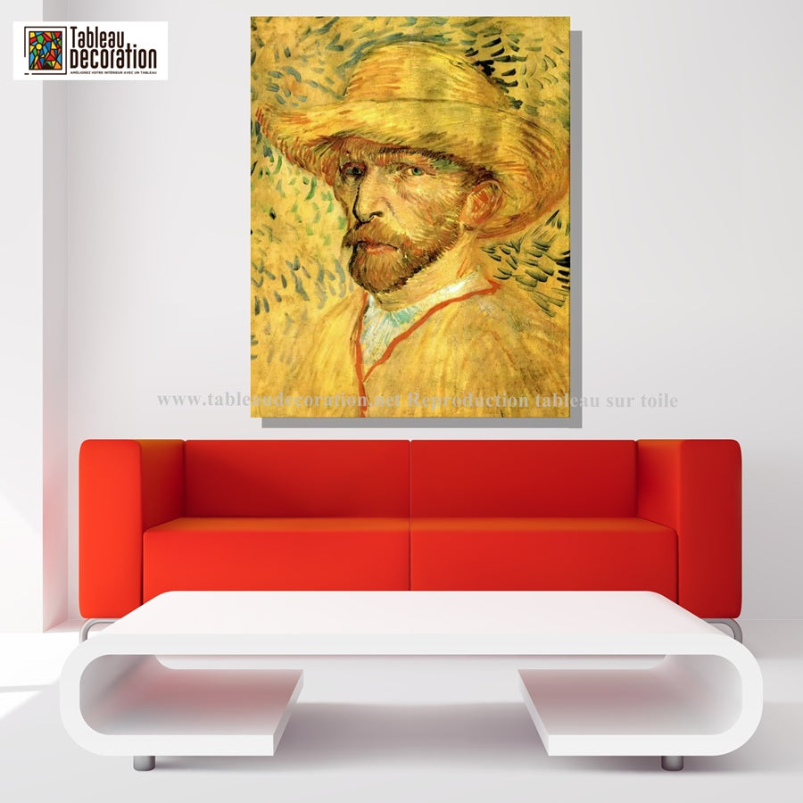 Autoportrait au chapeau de paille - Van Gogh - Reproductions de tableaux et peintures haut de gamme