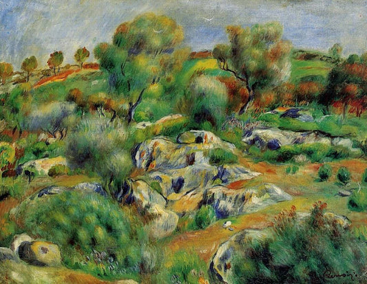 Paysage breton avec arbres et rochers - Pierre-Auguste Renoir - Reproductions de tableaux et peintures haut de gamme