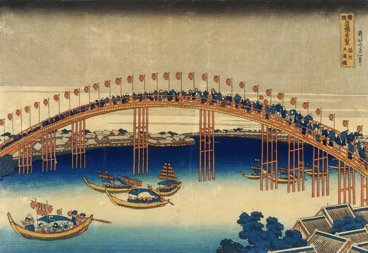 hokusai la fête des lanternes sur le pont temma - Katsushika Hokusai - Reproductions de tableaux et peintures haut de gamme