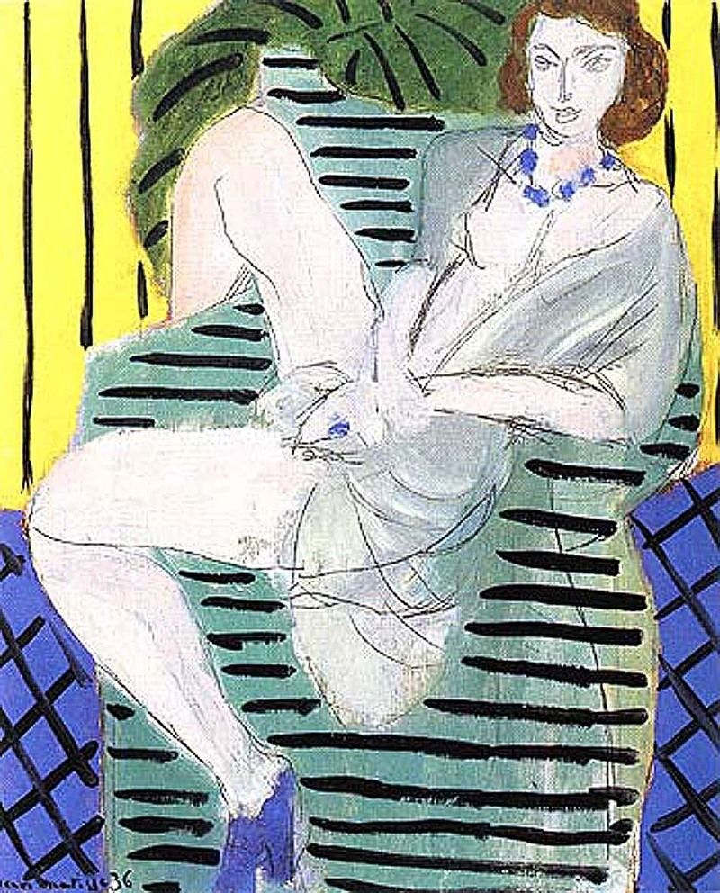 Femme dans un fauteuil sur un fond bleu et jaune - Matisse - Reproductions de tableaux et peintures haut de gamme