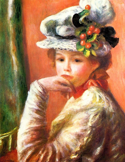 Jeune fille au chapeau blanc - Pierre-Auguste Renoir - Reproductions de tableaux et peintures haut de gamme