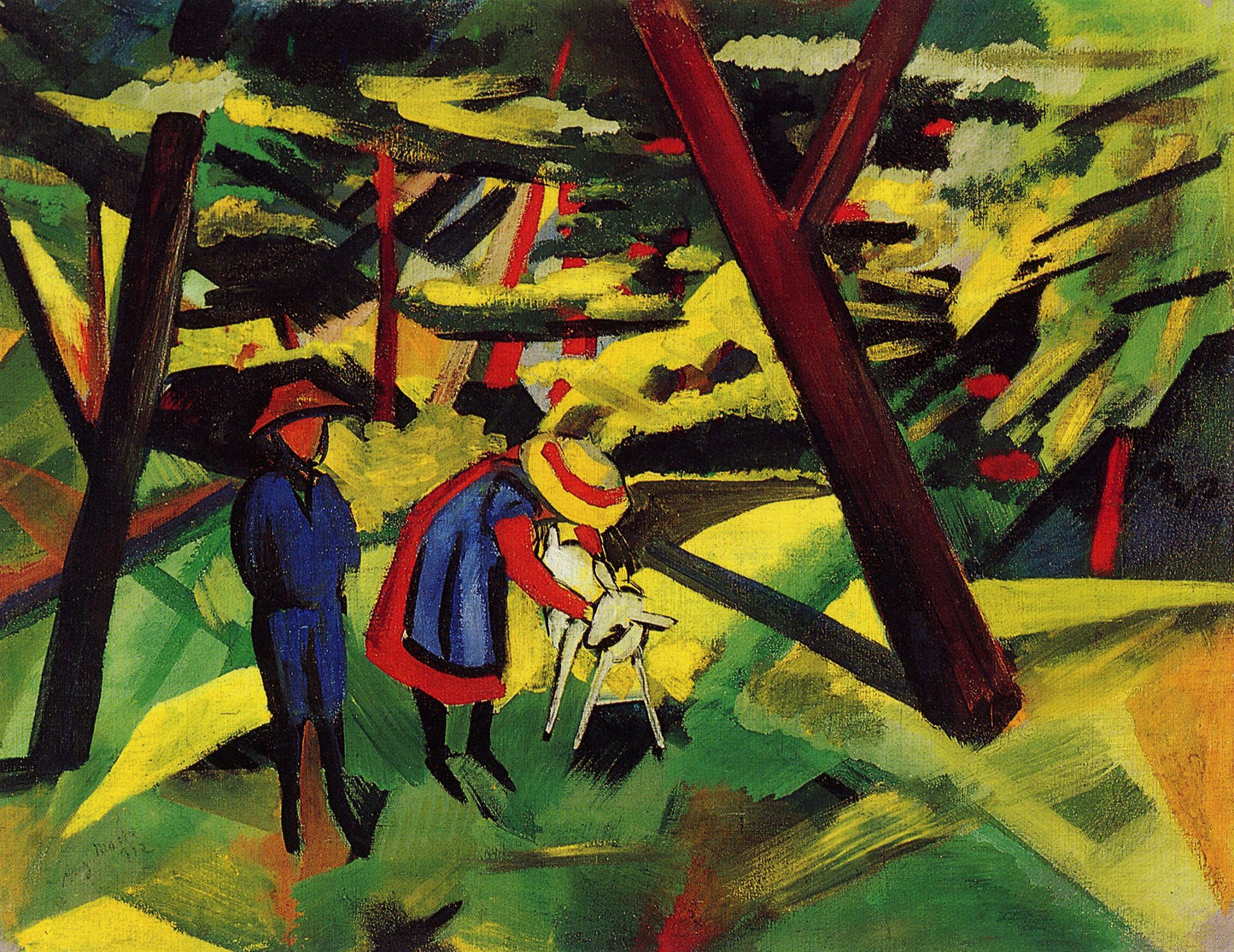 Enfants avec la chèvre dans la forêt - August Macke - Reproductions de tableaux et peintures haut de gamme