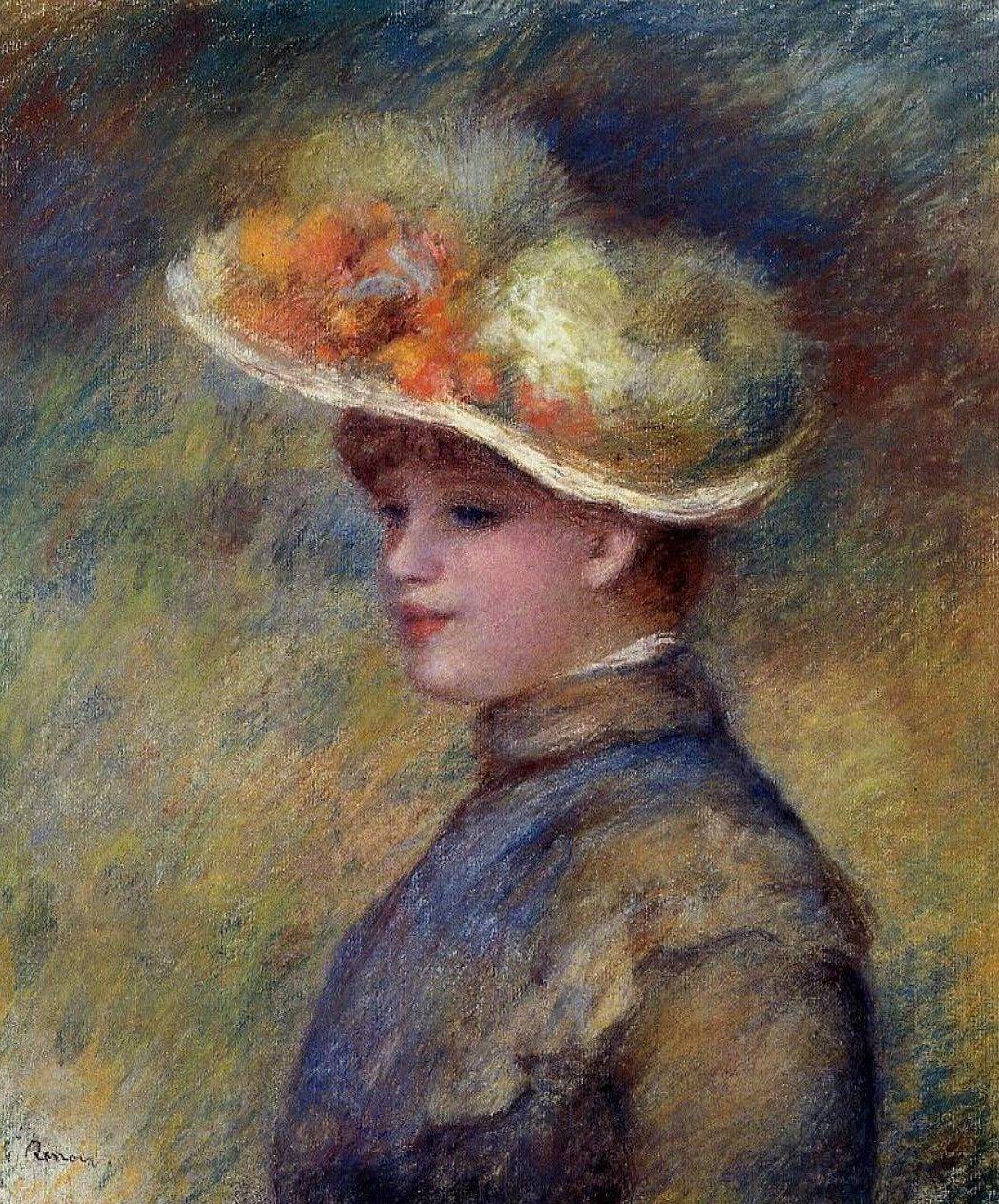 Jeune Femme Portant un Chapeau - Pierre-Auguste Renoir - Reproductions de tableaux et peintures haut de gamme