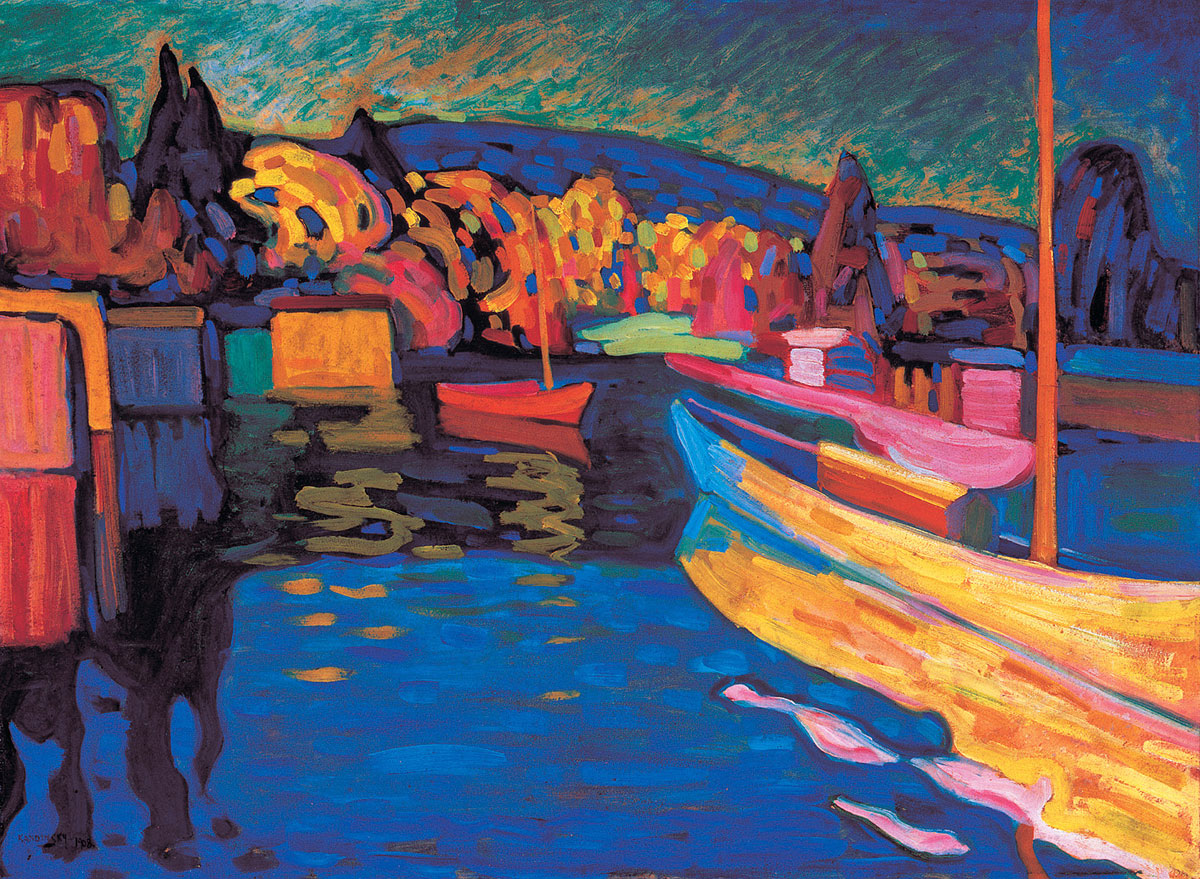 Paysage d'automne avec des bateaux - Vassily Kandinsky - Reproductions de tableaux et peintures haut de gamme