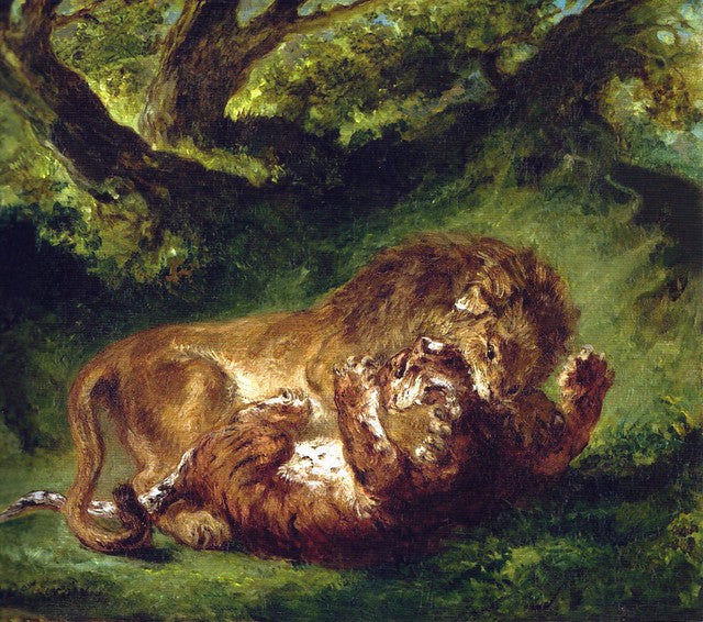 Lutte entre le lion et le tigre - Eugène Delacroix - Reproductions de tableaux et peintures haut de gamme