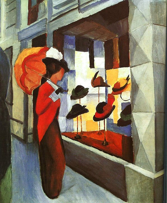 Femme devant un magasin de chapeaux - August Macke - Reproductions de tableaux et peintures haut de gamme