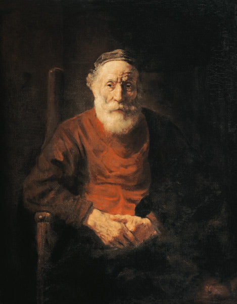 Portrait d'un homme âgé en costume rouge - Rembrandt van Rijn - Reproductions de tableaux et peintures haut de gamme