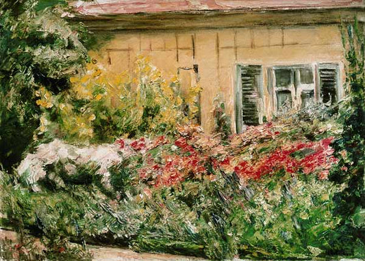 Buissons de fleurs à la maisonnette de jardinier vers le nord - Max Liebermann - Reproductions de tableaux et peintures haut de gamme