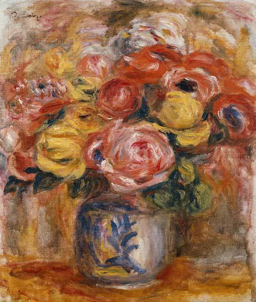 Bouquet dans un vase bleu et blanc - Pierre-Auguste Renoir - Reproductions de tableaux et peintures haut de gamme